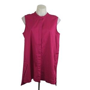 Vision 155 Womens Top Cotton Blend Sleeveless Button Down Tunic Blouse Pink 16